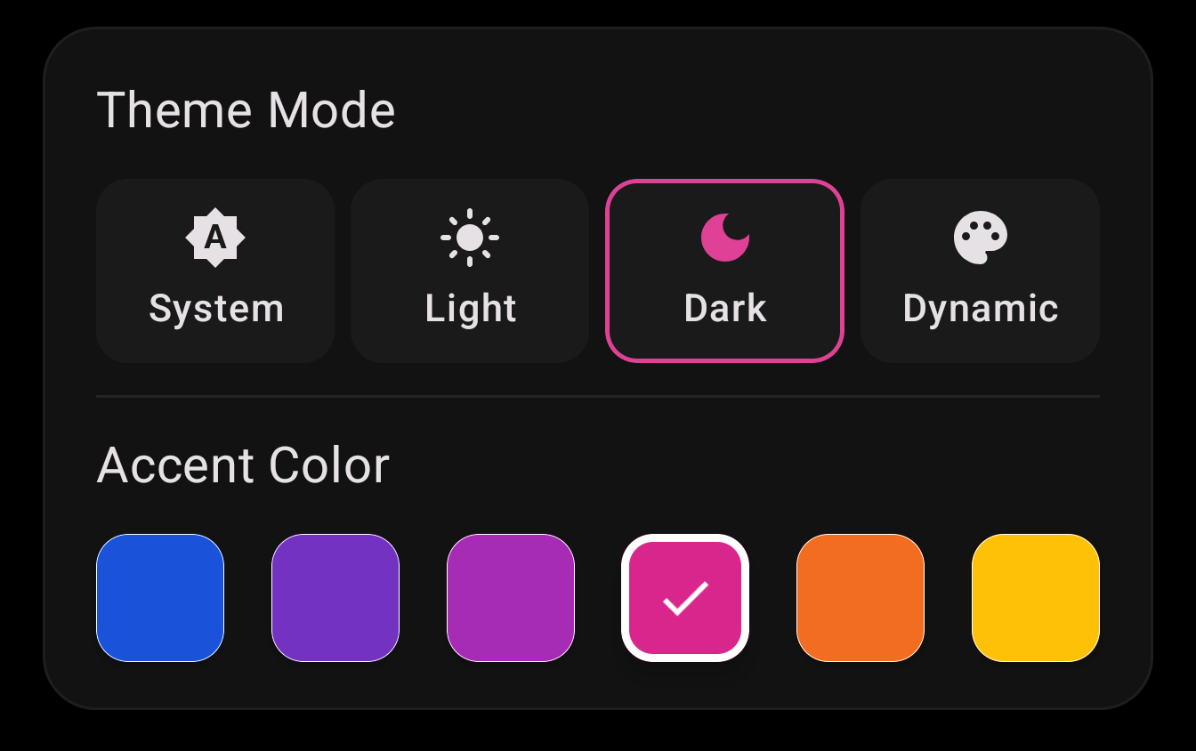 Dark theme accent color choices